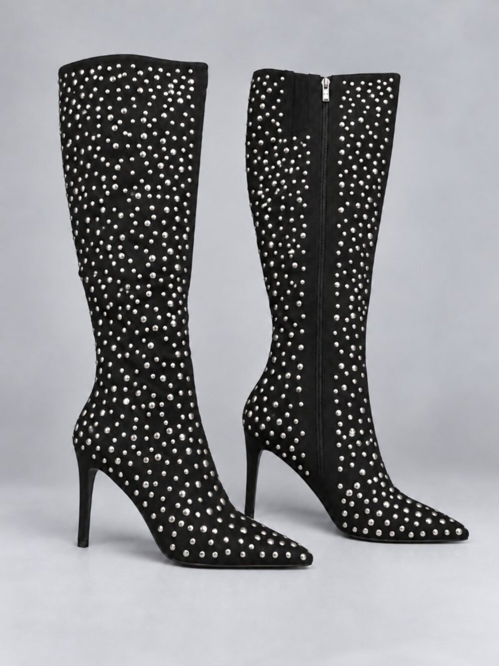Lauren Lorraine Haddie Black Studded Knee High Stiletto Boots US 7.5 NIB
